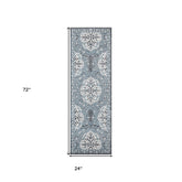 2' X 6' Gray and Blue Medallion Power Loom Runner Rug